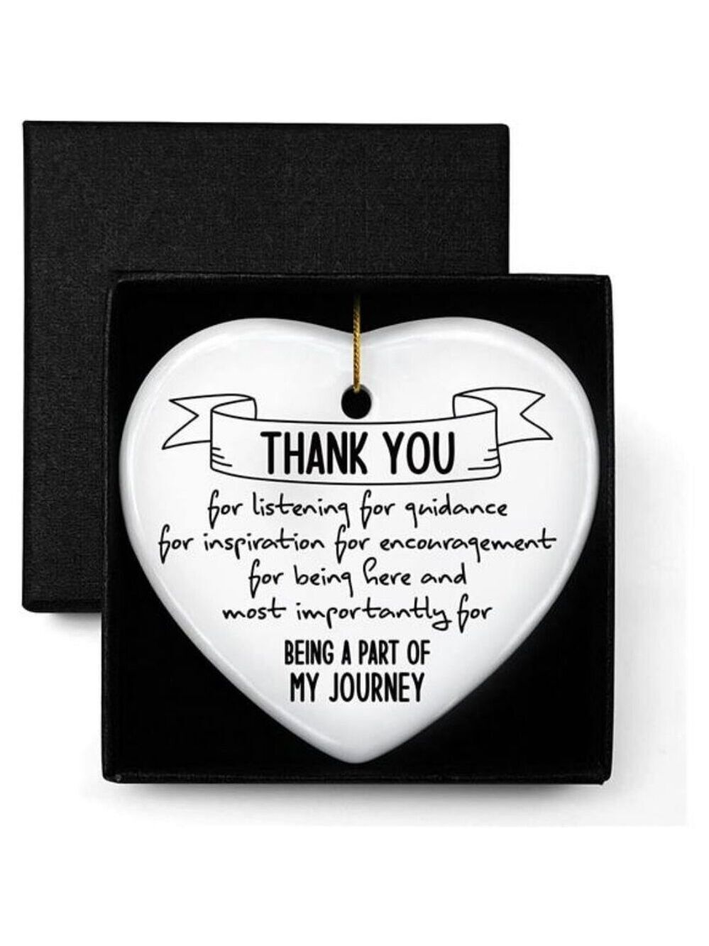 Thank You Heart Ornament Ceramic Keepsake Gift for Teacher Friend Coworker Boss